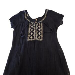 #443 SJS Navy Blue Blouse with White Embroidery